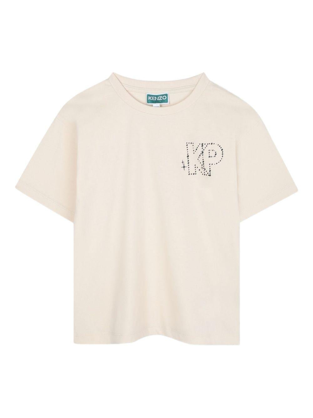 T-shirt per bambino Kenzo Kids beige con stampa logo sul retro - Rubino Kids