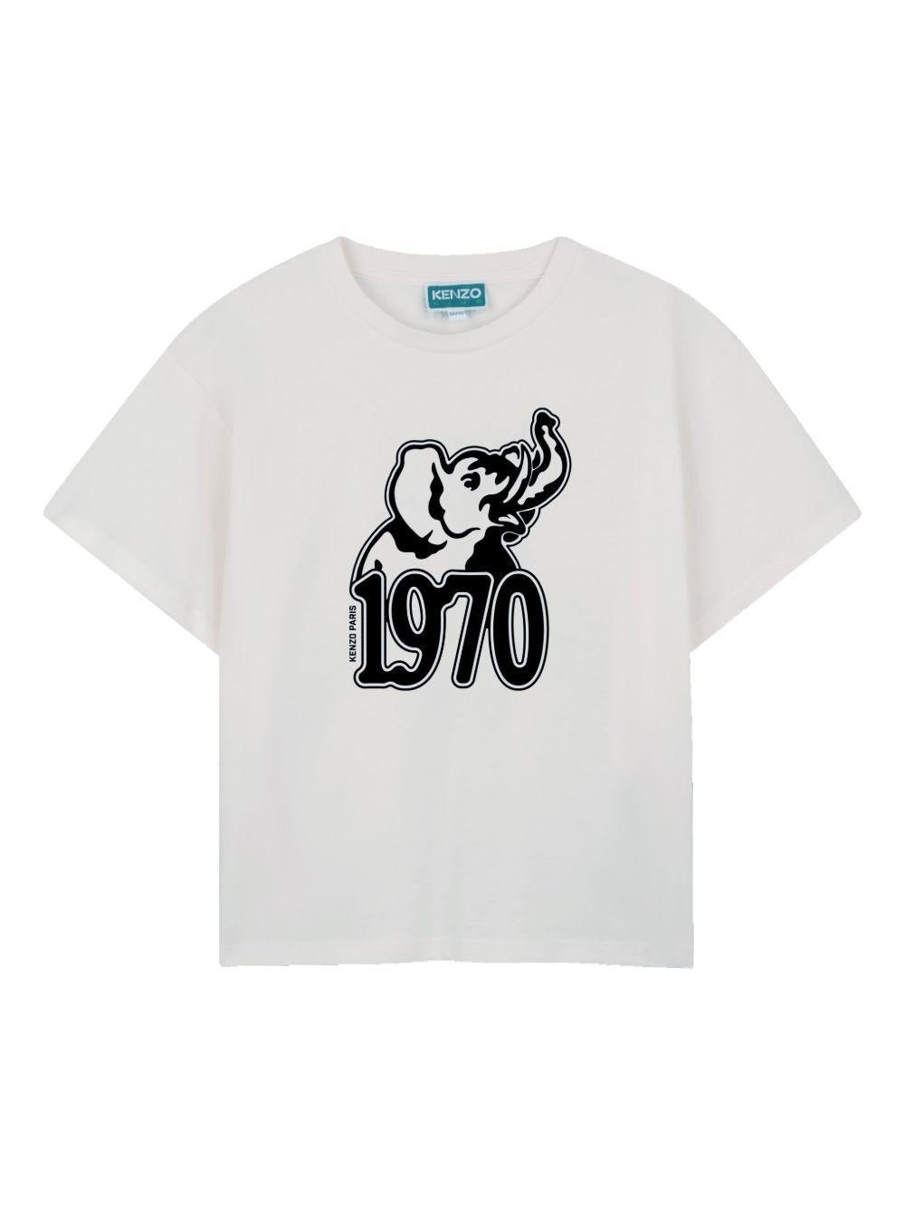 T-shirt per bambino Kenzo Kids bianca con stampa grafica sul davanti - Rubino Kids