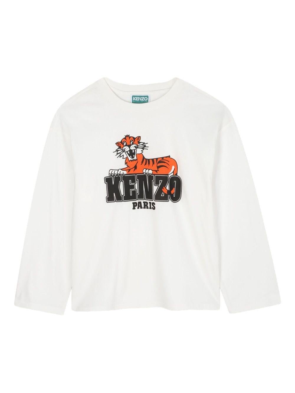 T-shirt per bambino Kenzo Kids bianco con stampa Tiger - Rubino Kids