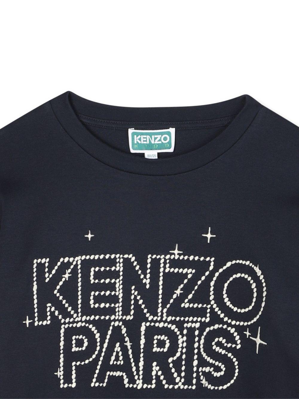 T-shirt per bambino Kenzo Kids blu a maniche lunghe con logo - Rubino Kids