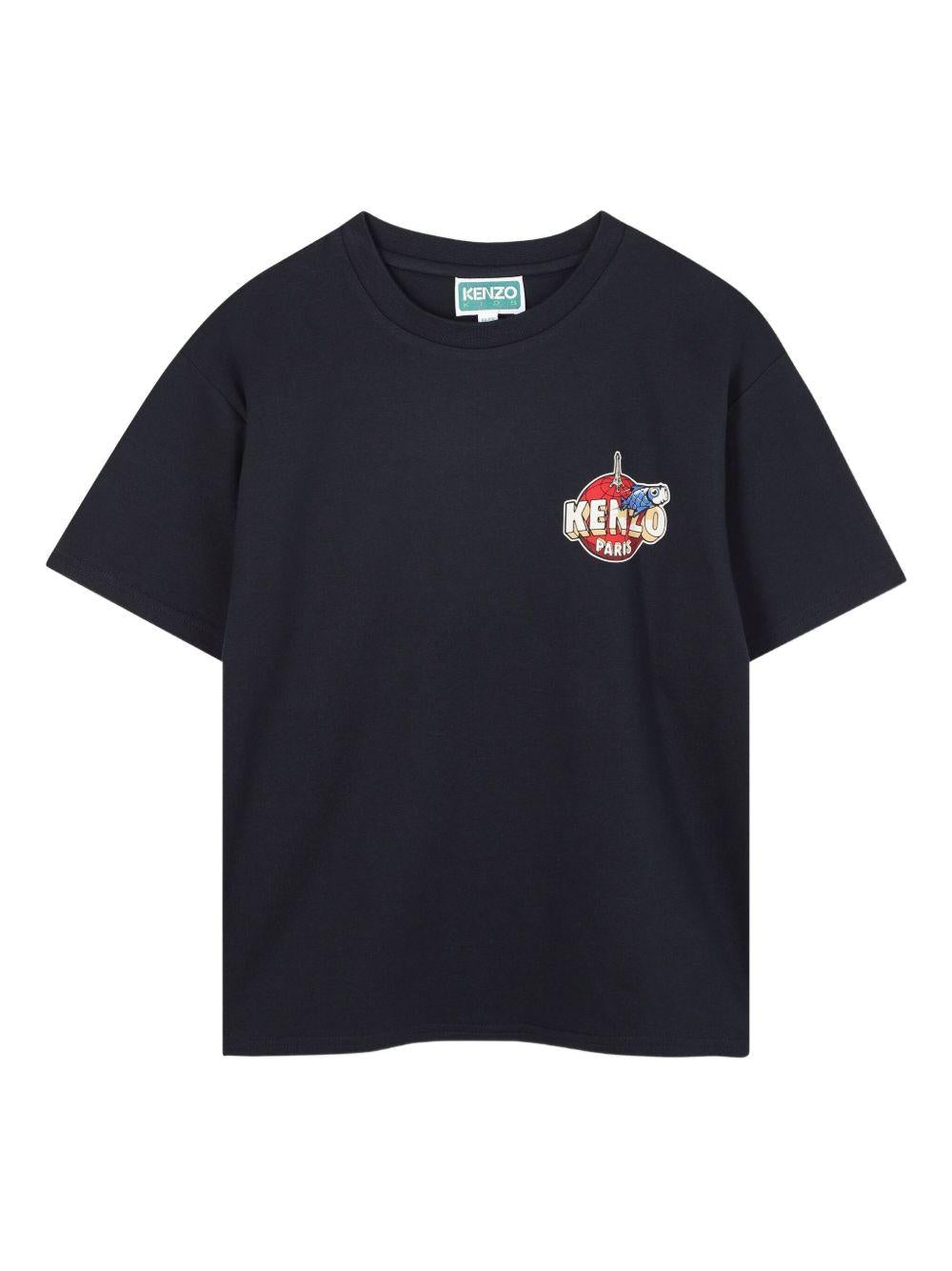 T-shirt per bambino Kenzo Kids blu con logo sul davanti - Rubino Kids