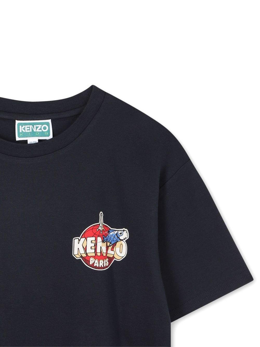 T-shirt per bambino Kenzo Kids blu con logo sul davanti - Rubino Kids