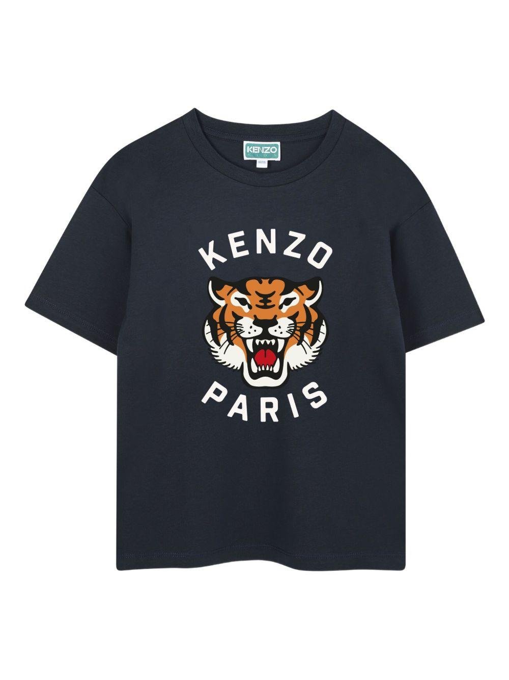 T-shirt per bambino Kenzo Kids blu con stampa Head Tiger - Rubino Kids