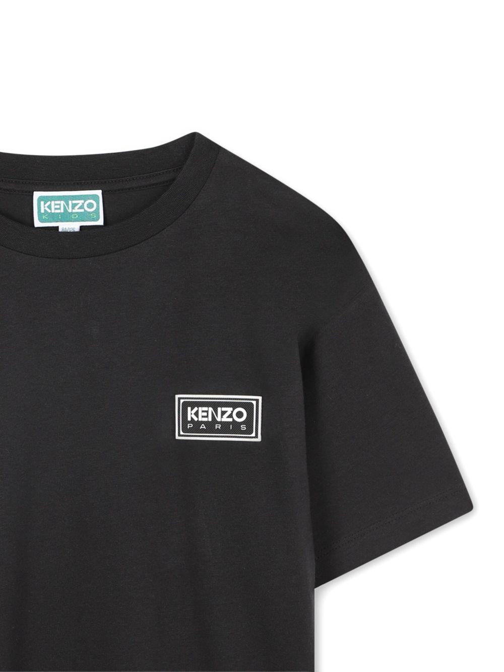 T-shirt per bambino Kenzo Kids nero con logo sul petto - Rubino Kids