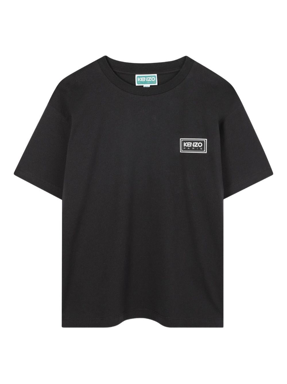 T-shirt per bambino Kenzo Kids nero con logo sul petto - Rubino Kids