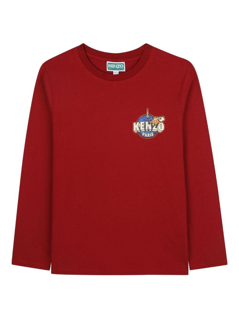 T-shirt per bambino Kenzo Kids rossa a maniche lunghe con logo - Rubino Kids