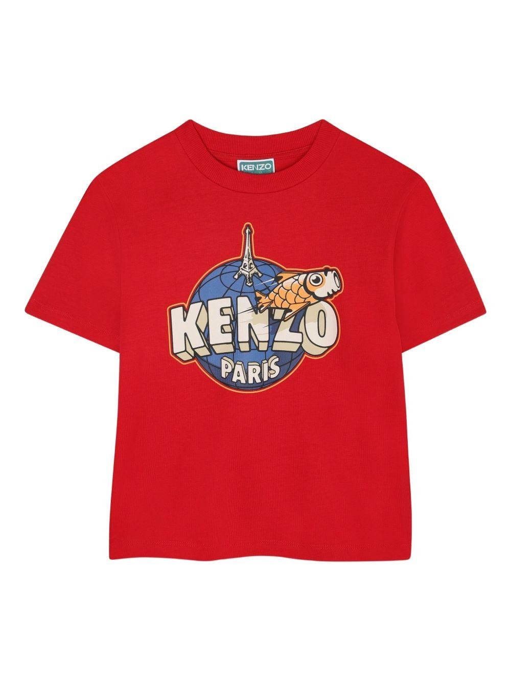 T-shirt per bambino Kenzo Kids rosso con stampa grafica - Rubino Kids