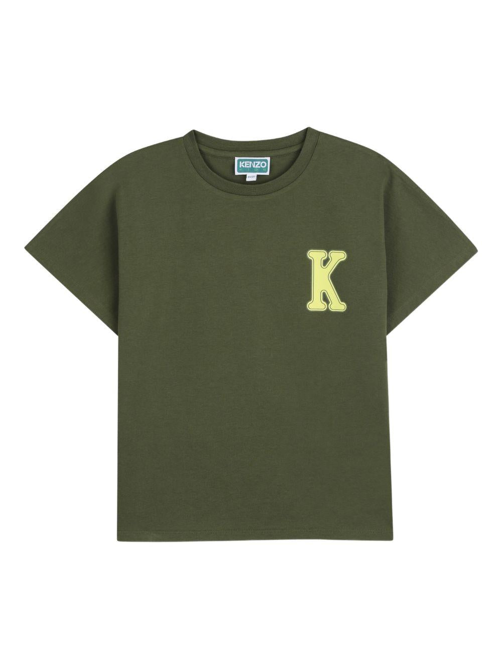 T-shirt per bambino Kenzo Kids verde con stampa logo sul retro - Rubino Kids