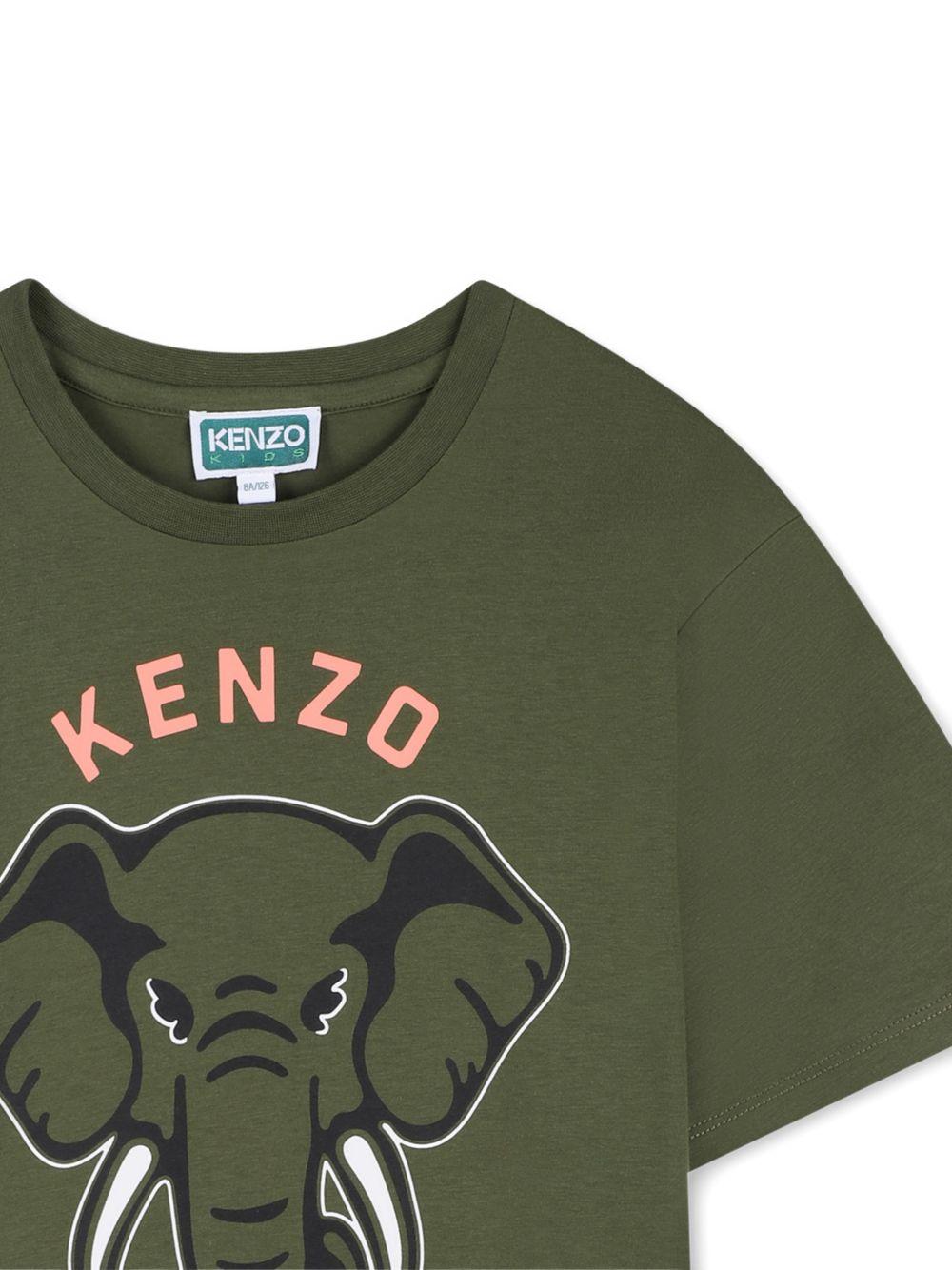 T-shirt per bambino Kenzo Kids verde con stampa sul davanti - Rubino Kids