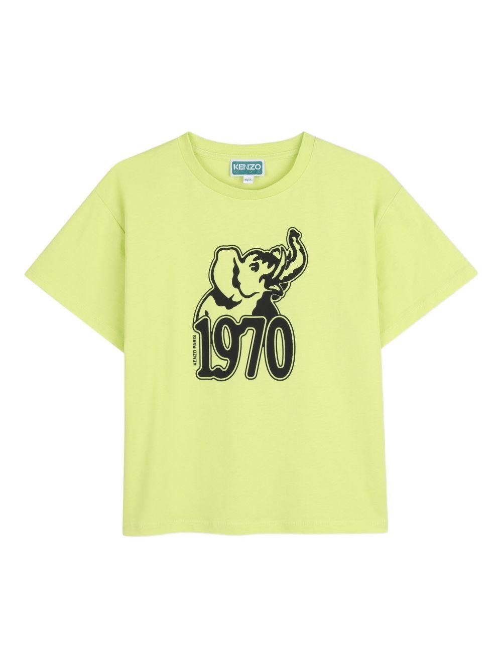T-shirt per bambino Kenzo Kids verde lime con dettaglio sul davanti - Rubino Kids