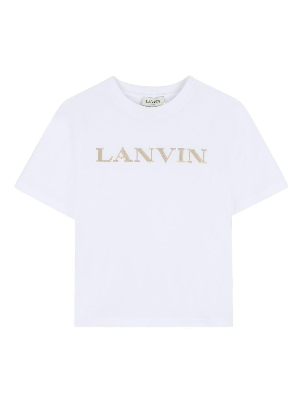 T-shirt per bambino Lanvin Enfant bianca con logo ricamato - Rubino Kids