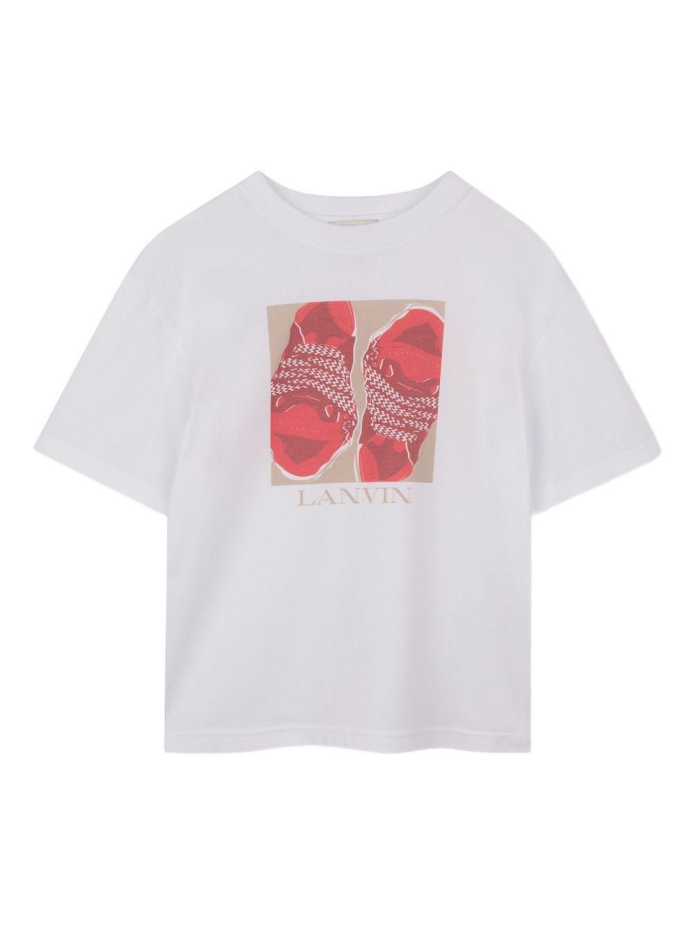 T-shirt per bambino Lanvin Enfant bianca con stampa sneakers - Rubino Kids
