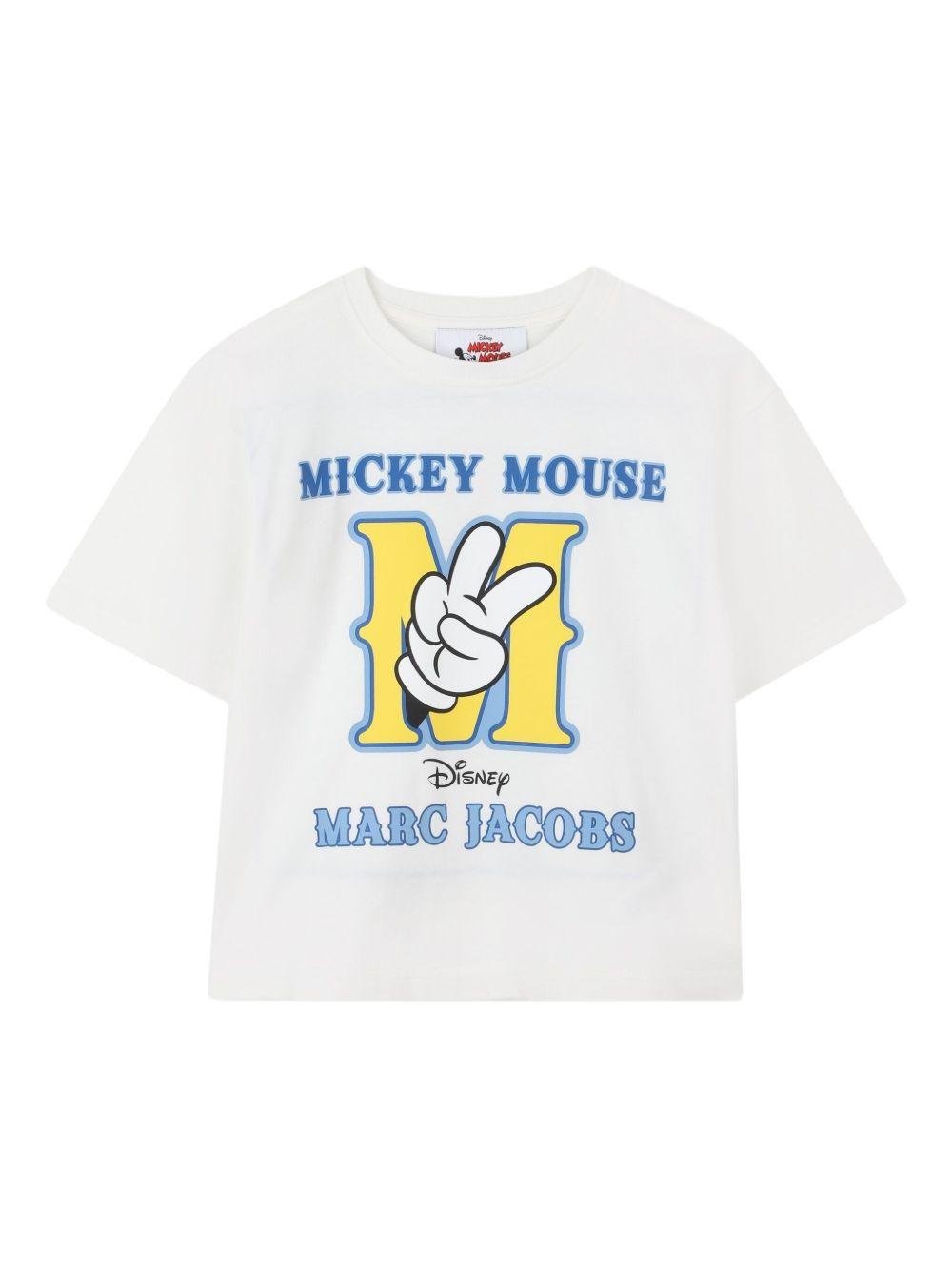 T-shirt per bambino Marc Jacobs Kids x Disney Mickey Mouse bianca con stampa con logo frontale - Rubino Kids