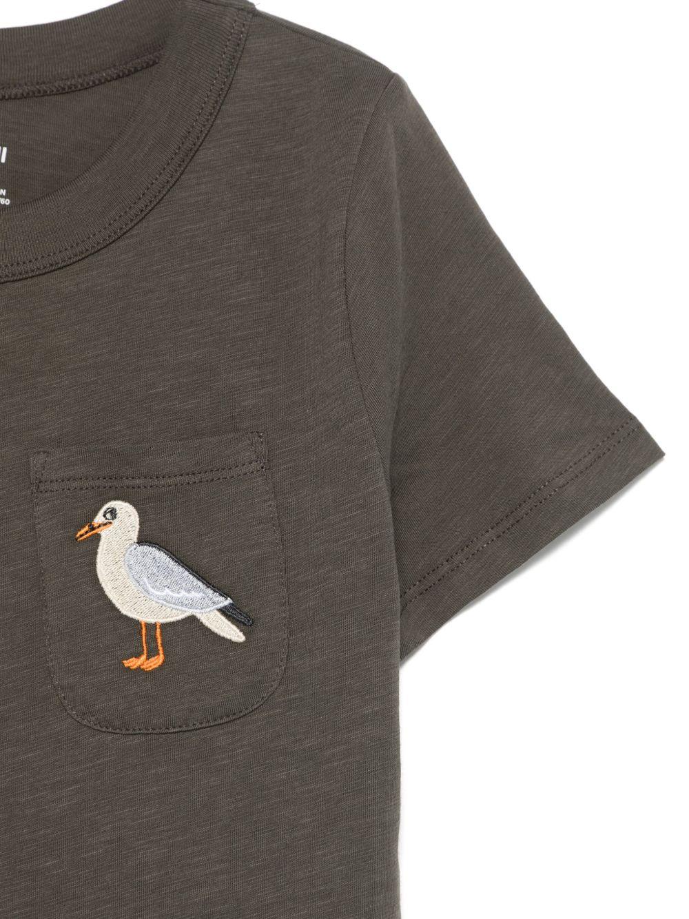 T-shirt per bambino Mini Rodini nero con ricamo gabbiano - Rubino Kids