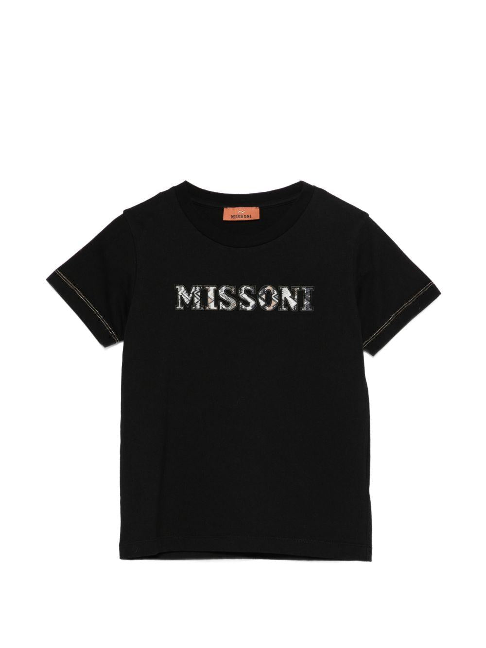 T-shirt per bambino Missoni Kids nera con logo sul davanti - Rubino Kids
