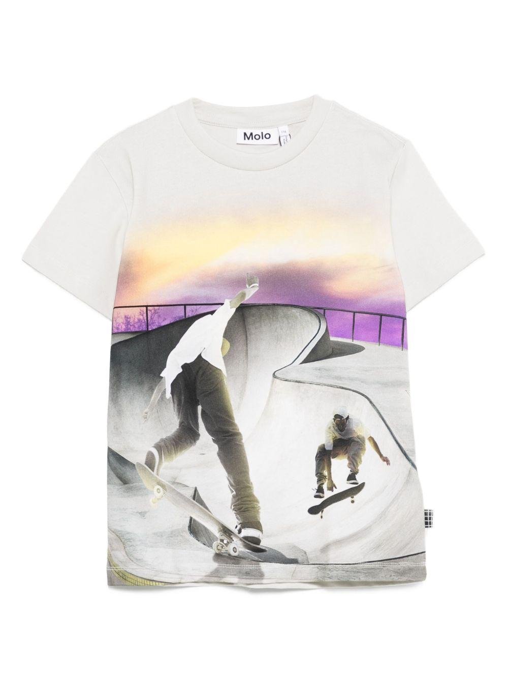 T-shirt per bambino Molo bianca con stampa skate e girocollo - Rubino Kids