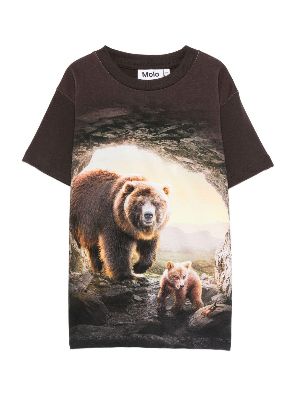 T-shirt per bambino Molo nera con stampa di orso - Rubino Kids