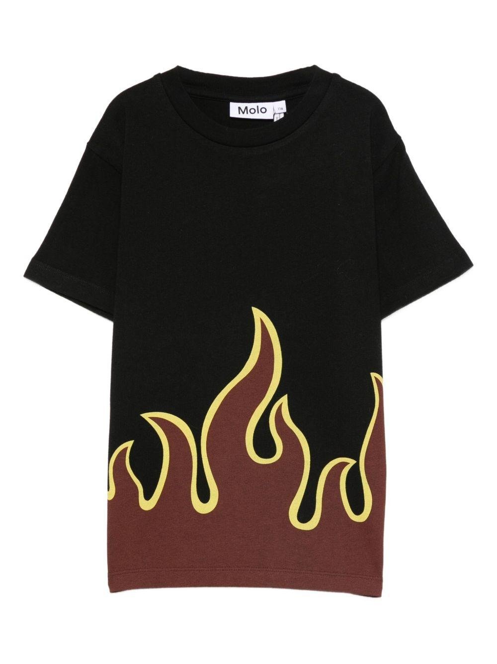 T-shirt per bambino Molo nera con stampa fiamma - Rubino Kids