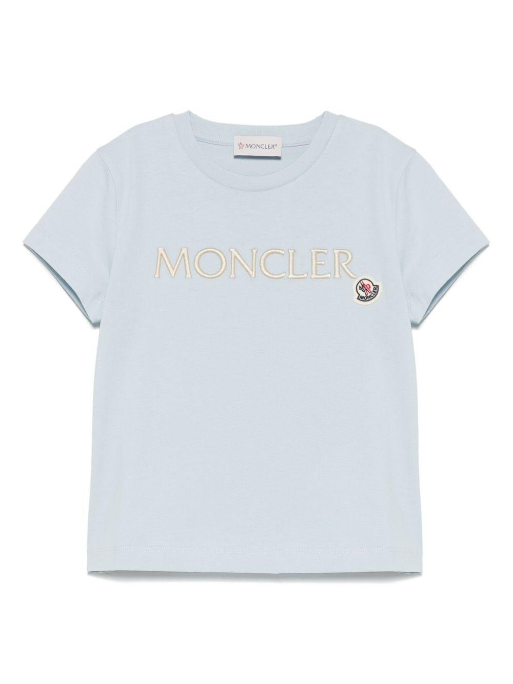 T-shirt per bambino Moncler Enfant azzurro in cotone con logo - Rubino Kids