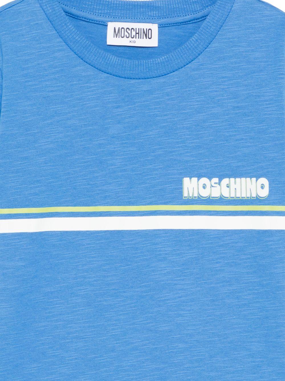 T-shirt per bambino Moschino Kids azzurro con logo sul davanti - Rubino Kids