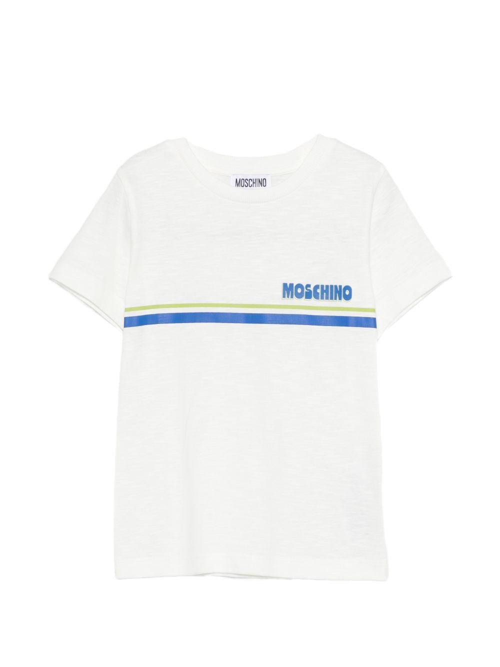 T-shirt per bambino Moschino Kids bianca con logo sul davanti - Rubino Kids