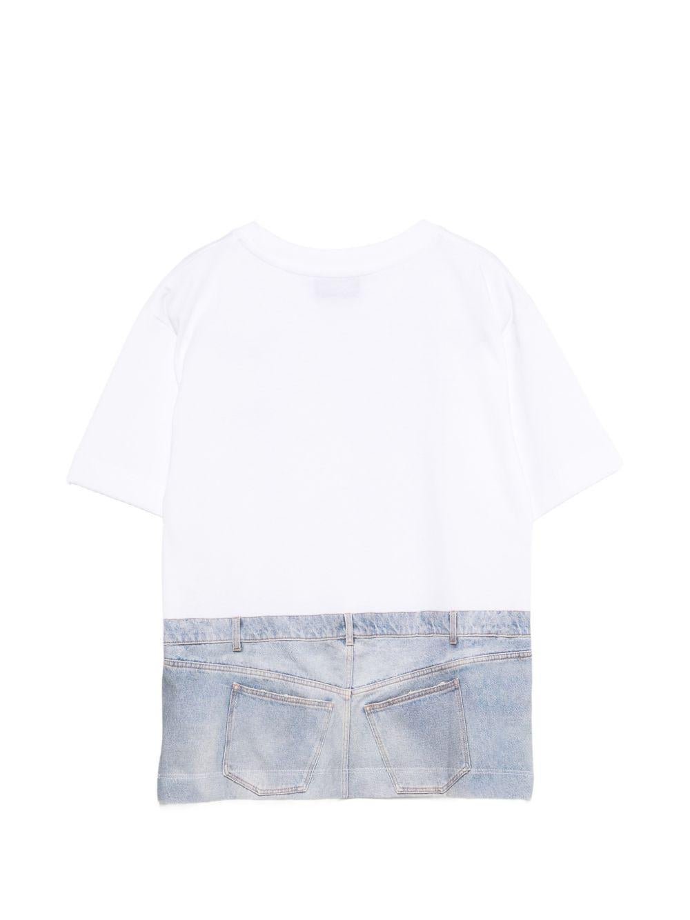 T-shirt per bambino Moschino Kids bianca con stampa denim - Rubino Kids