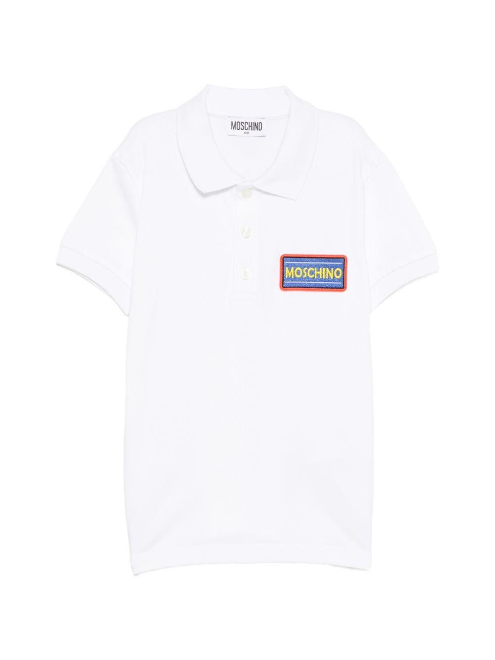 T-shirt per bambino Moschino Kids bianco con colletto stile polo - Rubino Kids