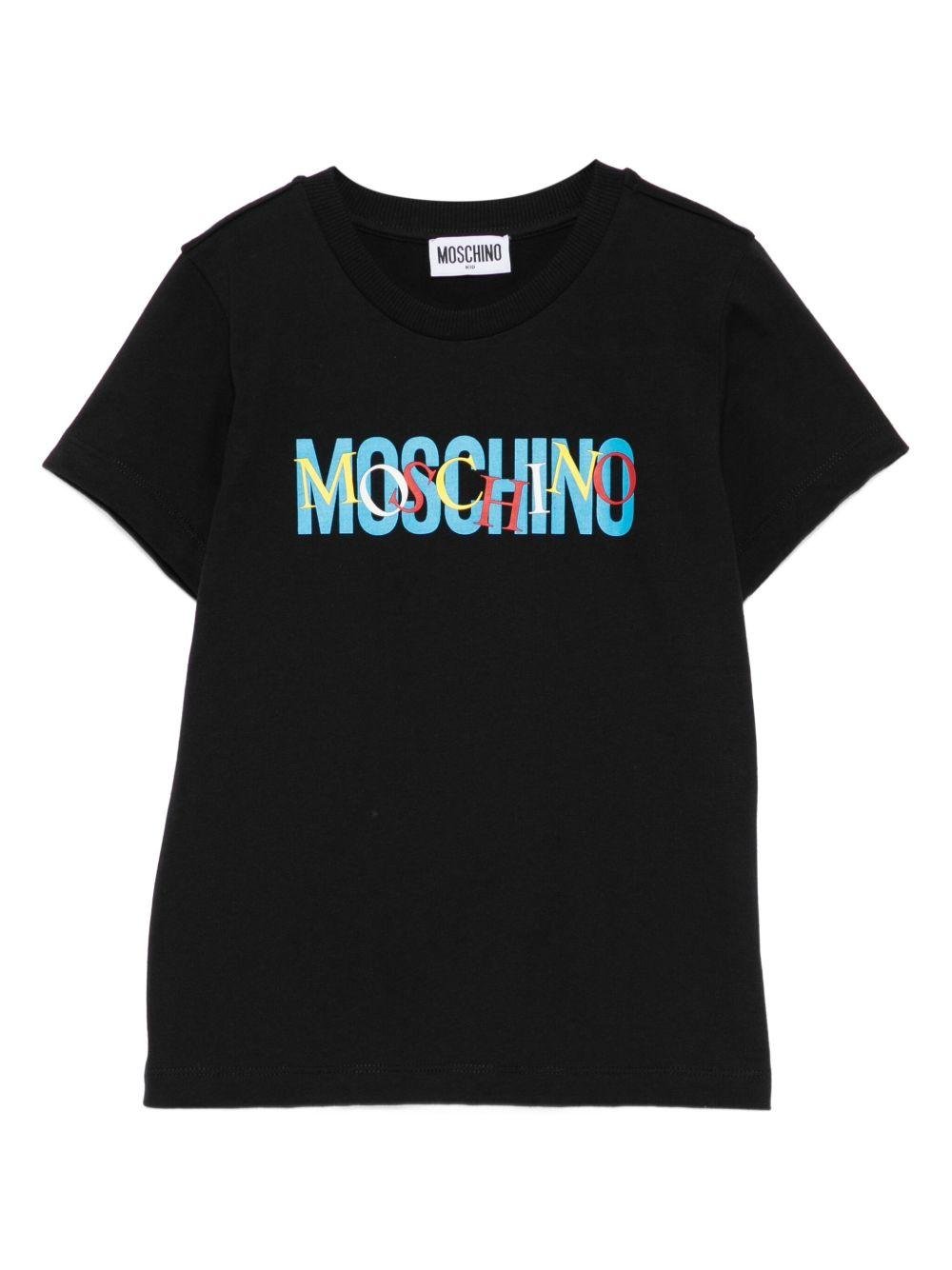 T-shirt per bambino Moschino Kids nero in cotone con logo - Rubino Kids