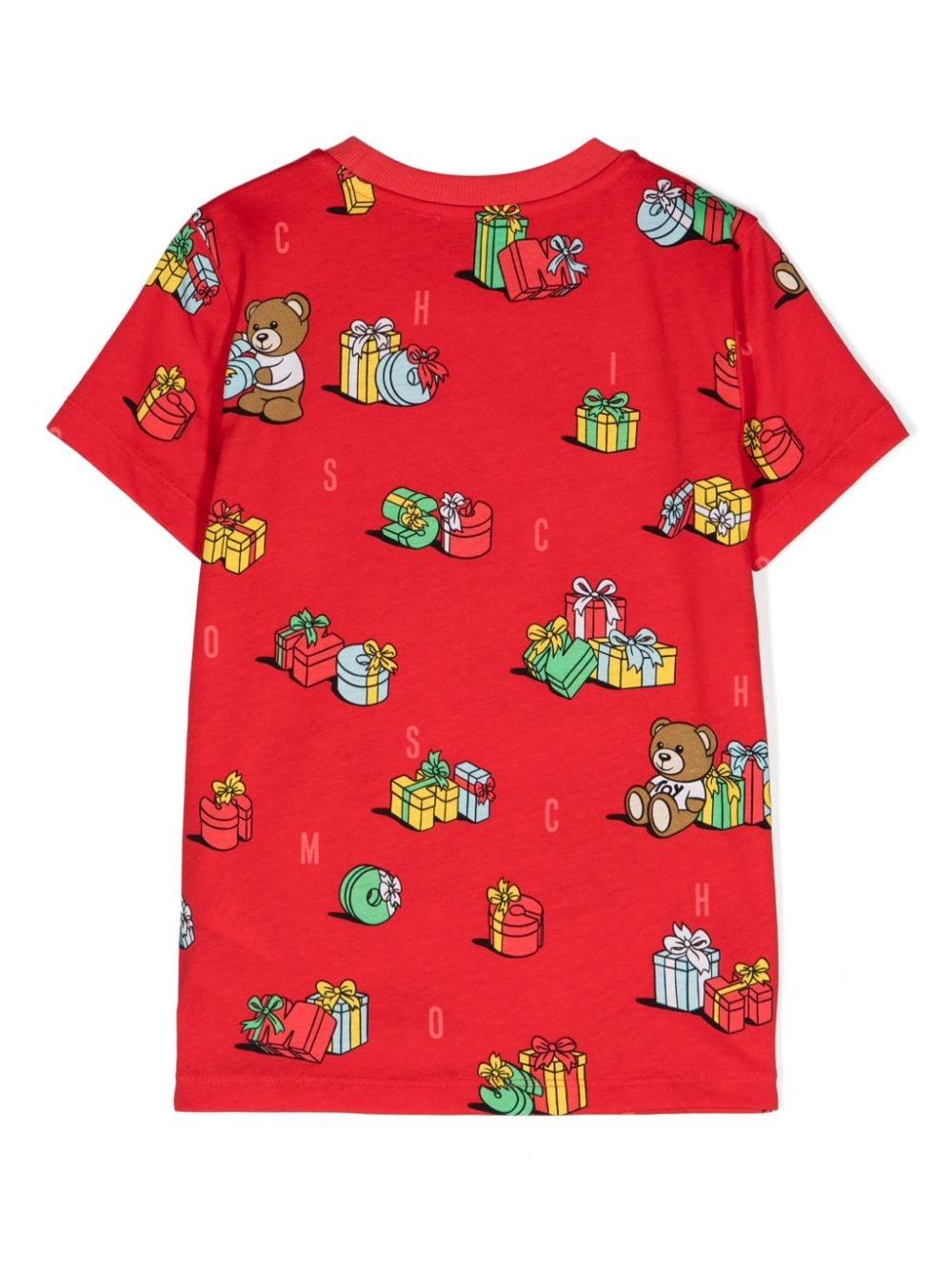 T-shirt per bambino Moschino Kids rosso con motivo Teddy Bear - Rubino Kids