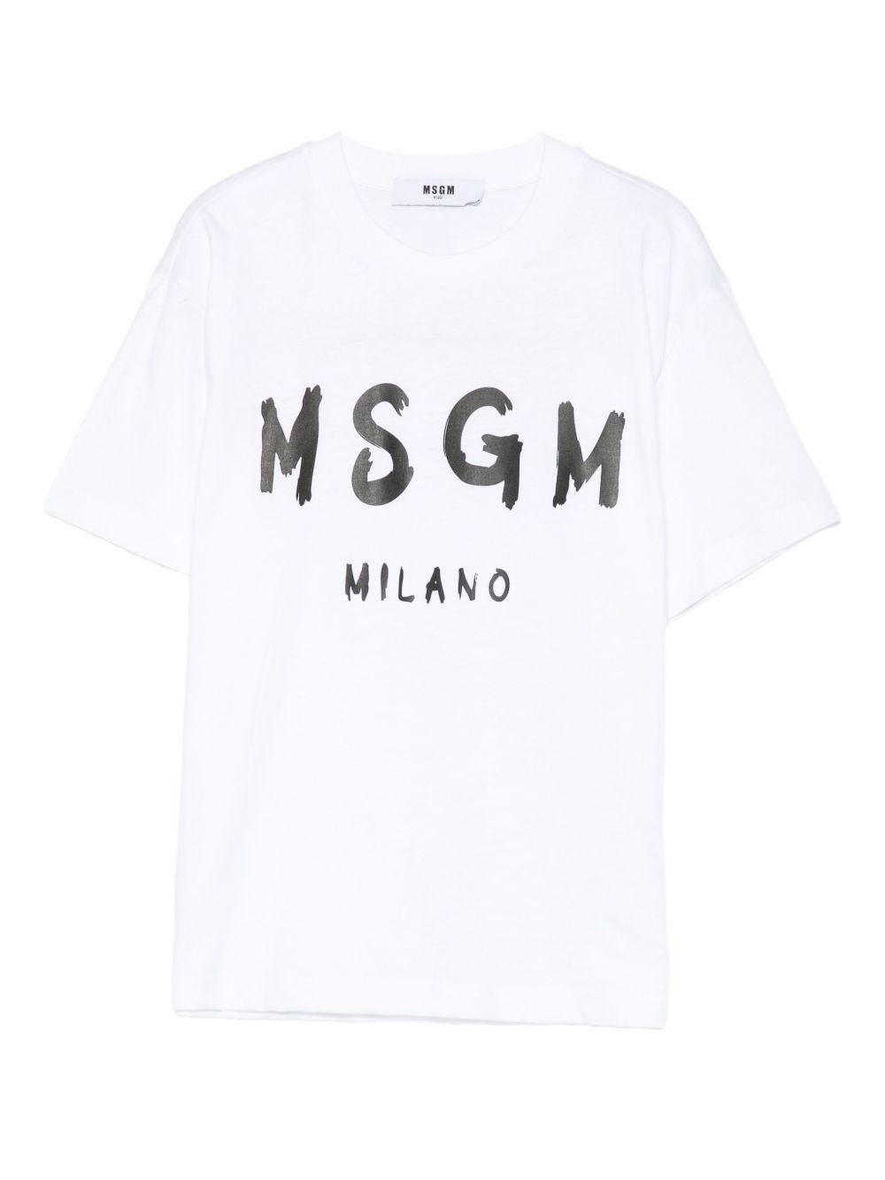 T-shirt per bambino MSGM Kids bianco con stampa logo - Rubino Kids