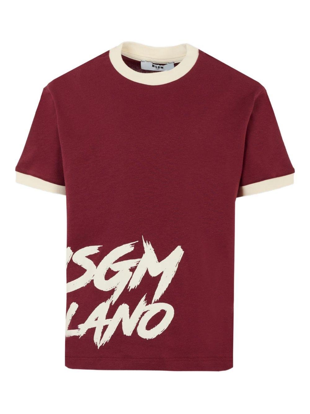 T-shirt per bambino MSGM Kids bordeaux con bordo a contrasto - Rubino Kids
