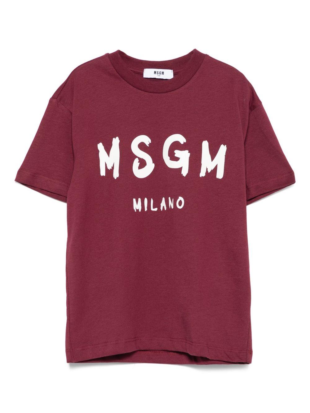 T-shirt per bambino MSGM Kids borgogna con stampa logo - Rubino Kids