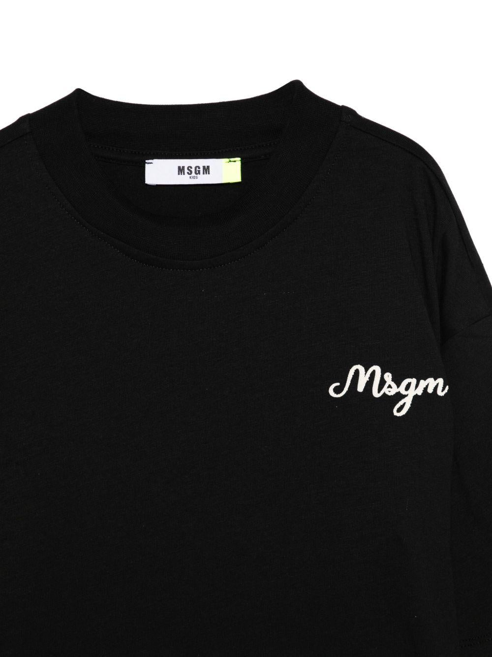 T-shirt per bambino MSGM Kids nera con logo ricamato - Rubino Kids