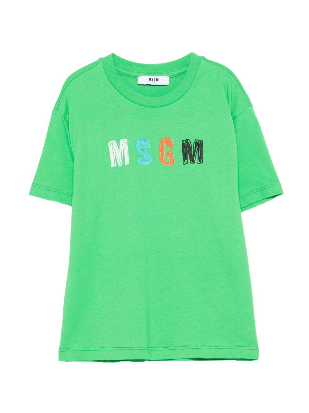 T-shirt per bambino MSGM Kids verde con stampa grafica - Rubino Kids