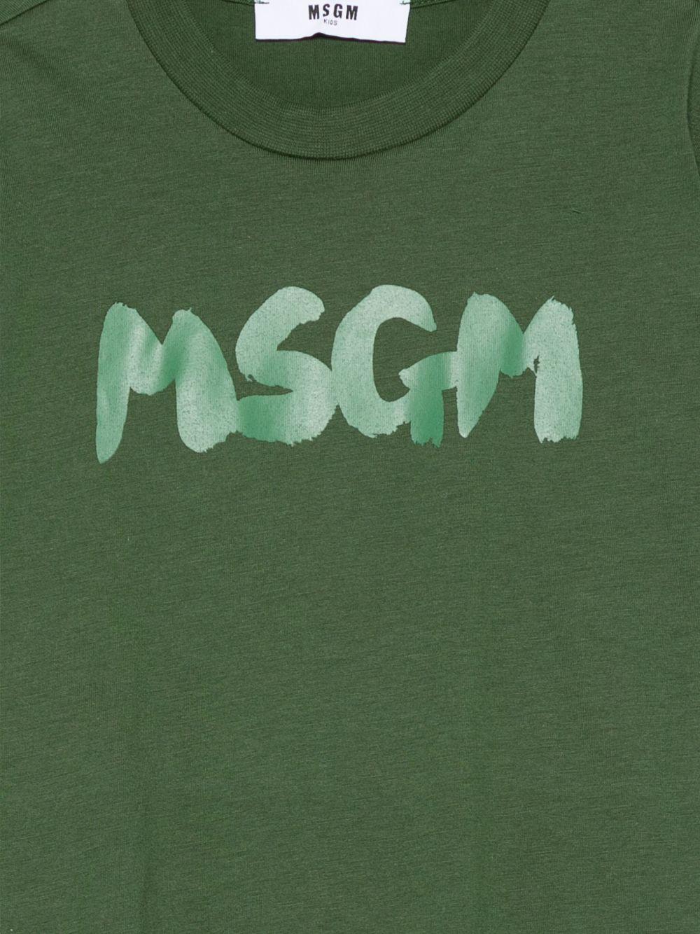 T-shirt per bambino MSGM Kids verde con stampa logo - Rubino Kids
