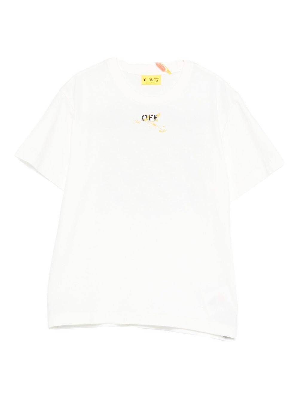 T-shirt per bambino Off - White Kids bianca con logo sul davanti - Rubino Kids