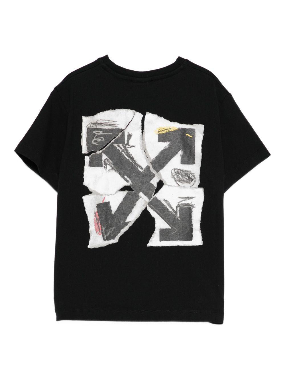 T-shirt per bambino Off - White Kids nera con stampa logo sul davanti - Rubino Kids