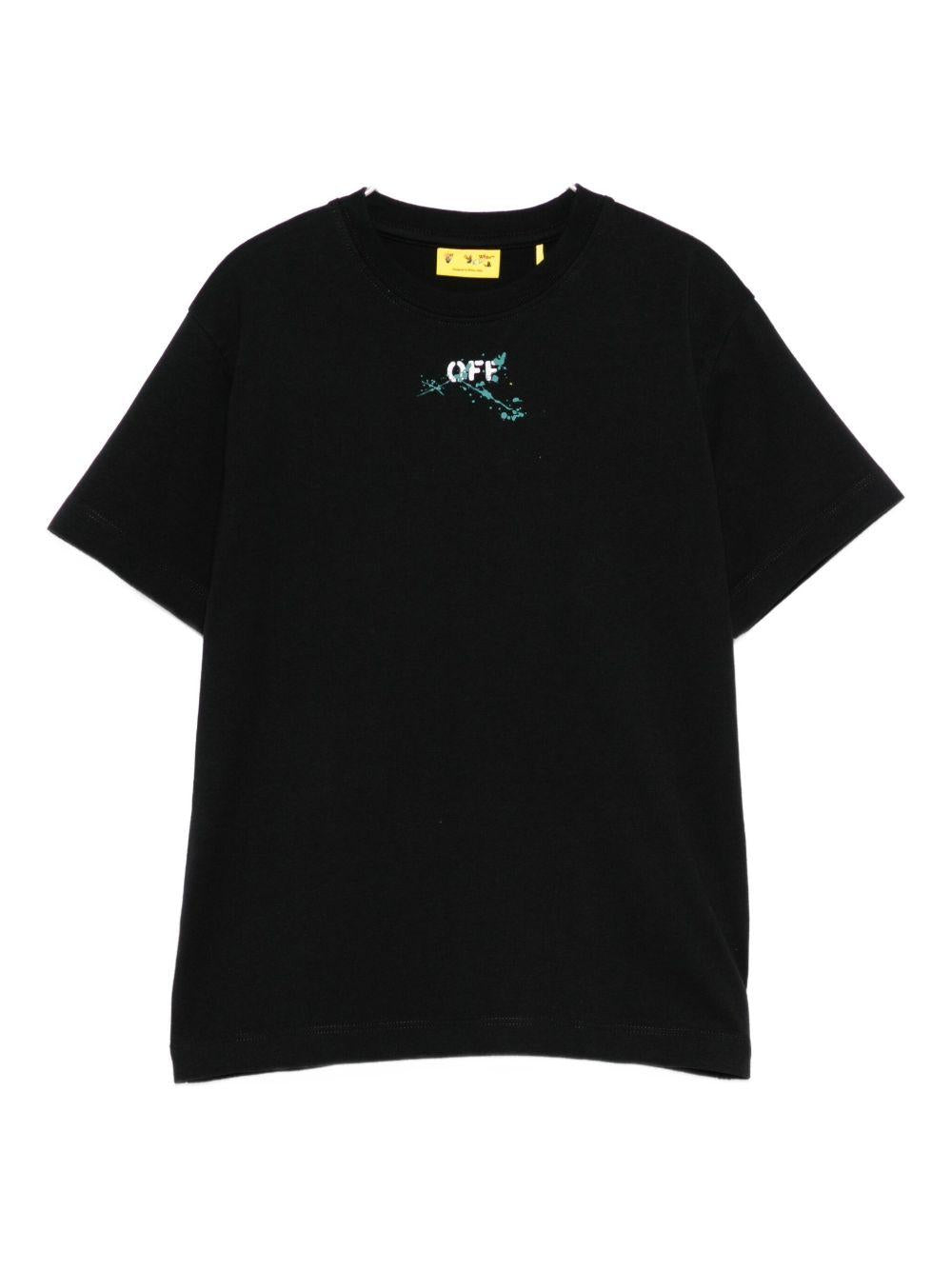 T-shirt per bambino Off - White Kids nera con stampa logo sul davanti - Rubino Kids