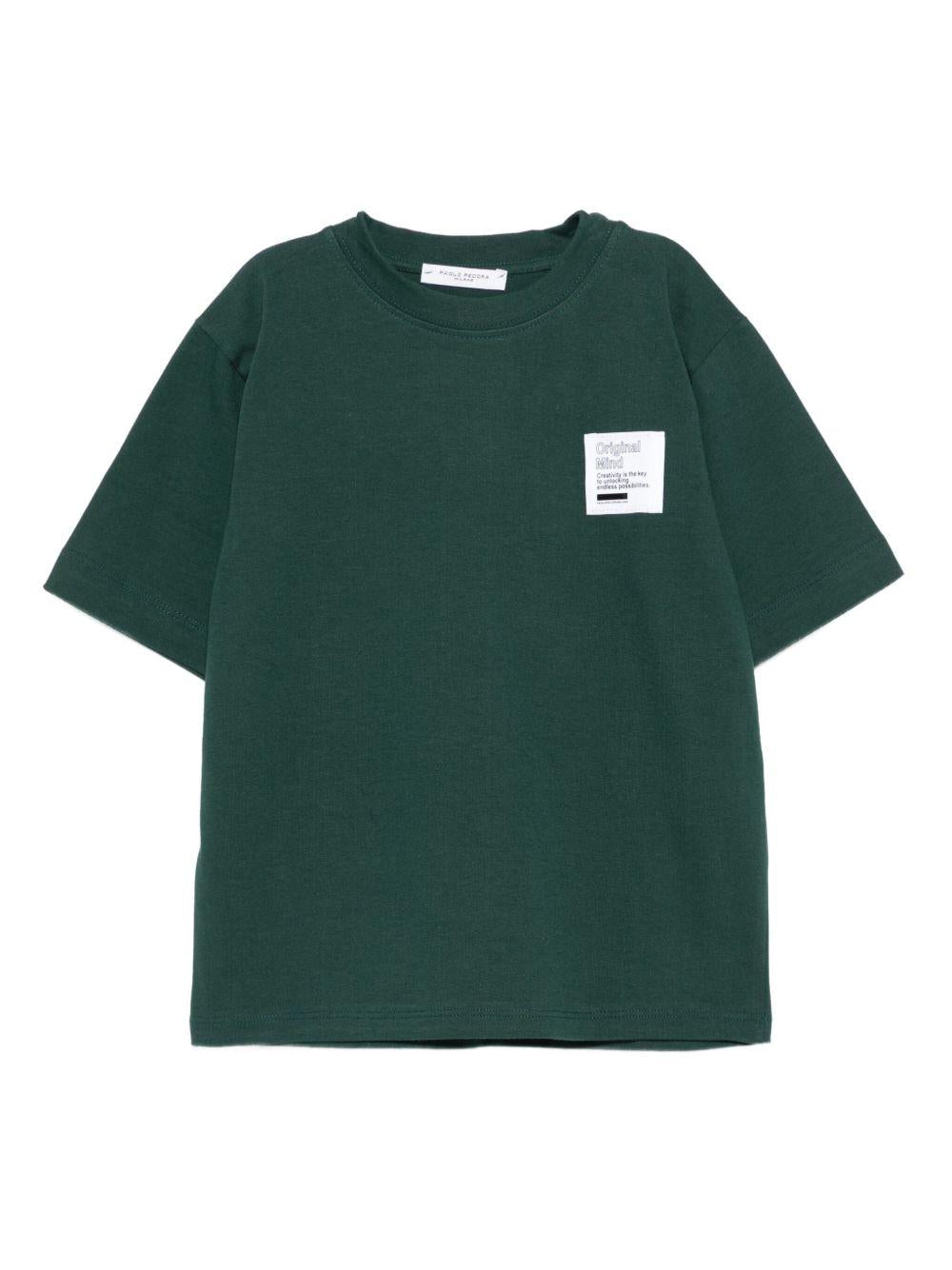 T-shirt per bambino Paolo Pecora Kids verde con applicazione sul petto - Rubino Kids