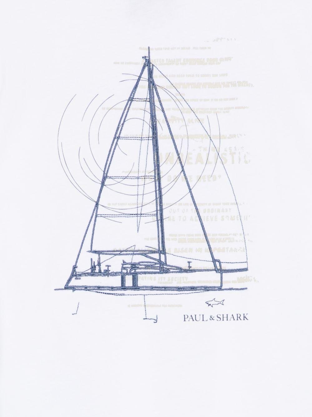 T-shirt per bambino Paul & Shark Kids bianca con stampa grafica sul retro - Rubino Kids