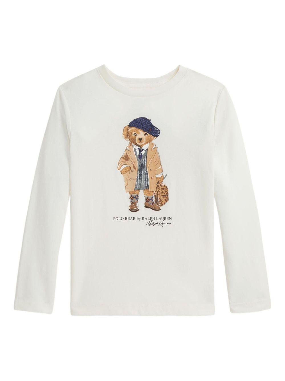 T-shirt per bambino Polo Ralph Lauren Kids bianca con grafica con logo - Rubino Kids