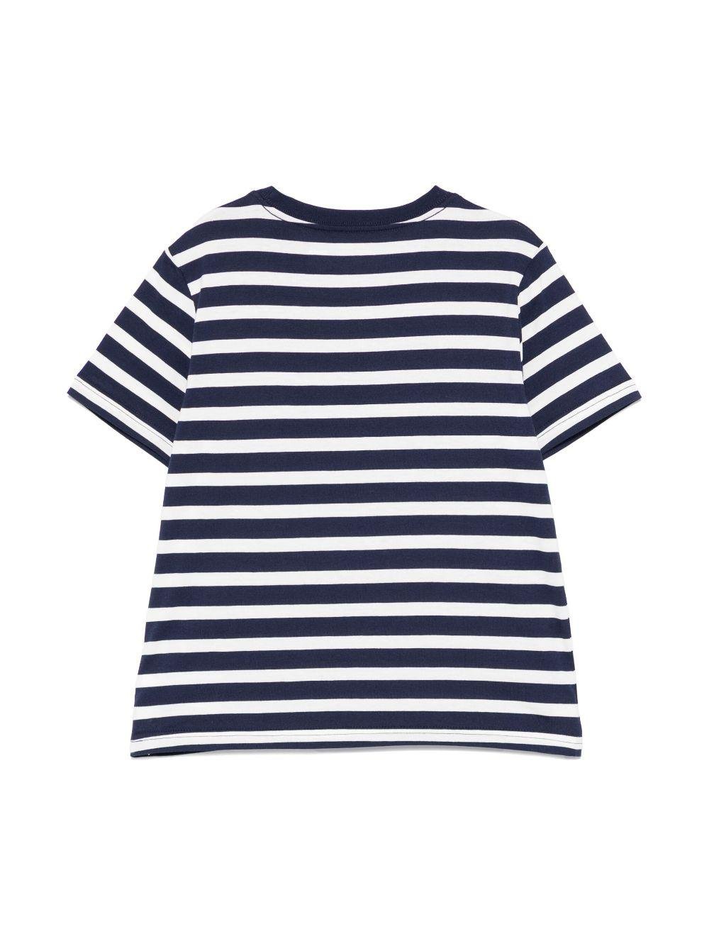 T-shirt per bambino Polo Ralph Lauren Kids blu a righe con stampa con logo frontale - Rubino Kids
