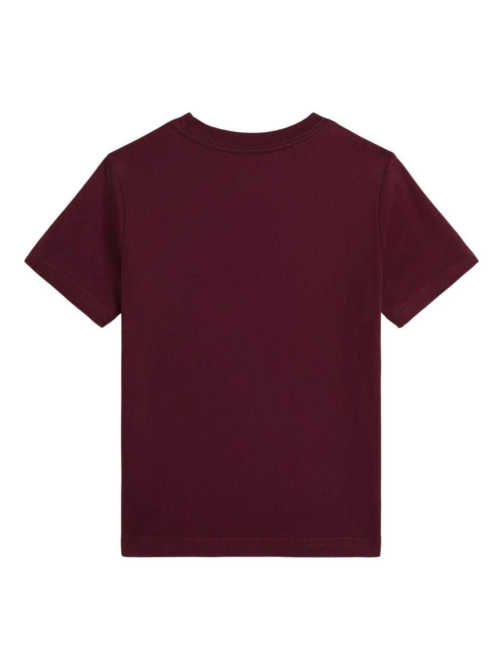 T-shirt per bambino POLO RALPH LAUREN KIDS borgogna con logo ricamato - Rubino Kids