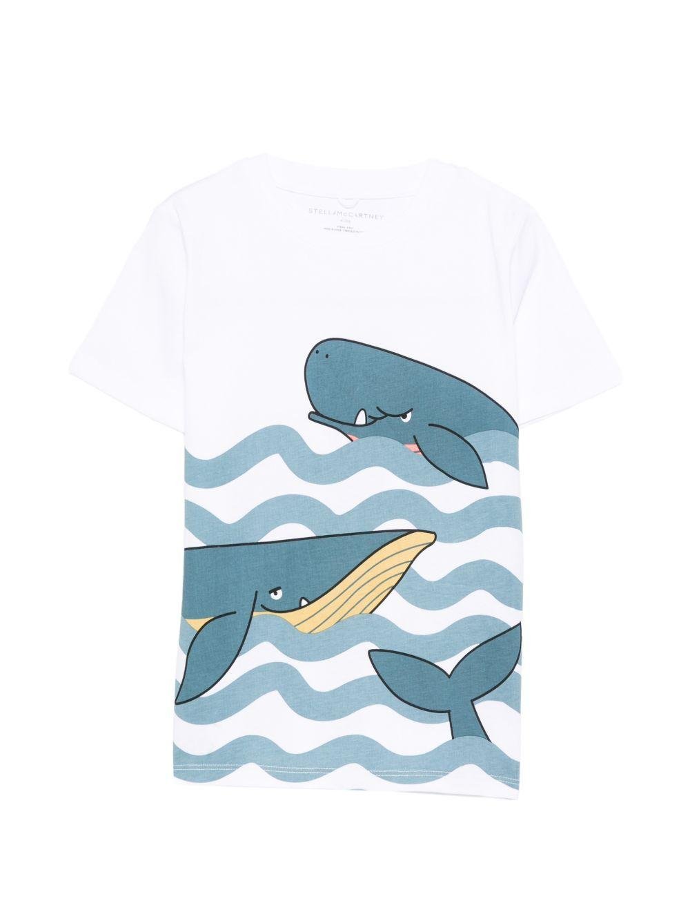 T-shirt per bambino Stella McCartney Kids bianca con stampa balene - Rubino Kids