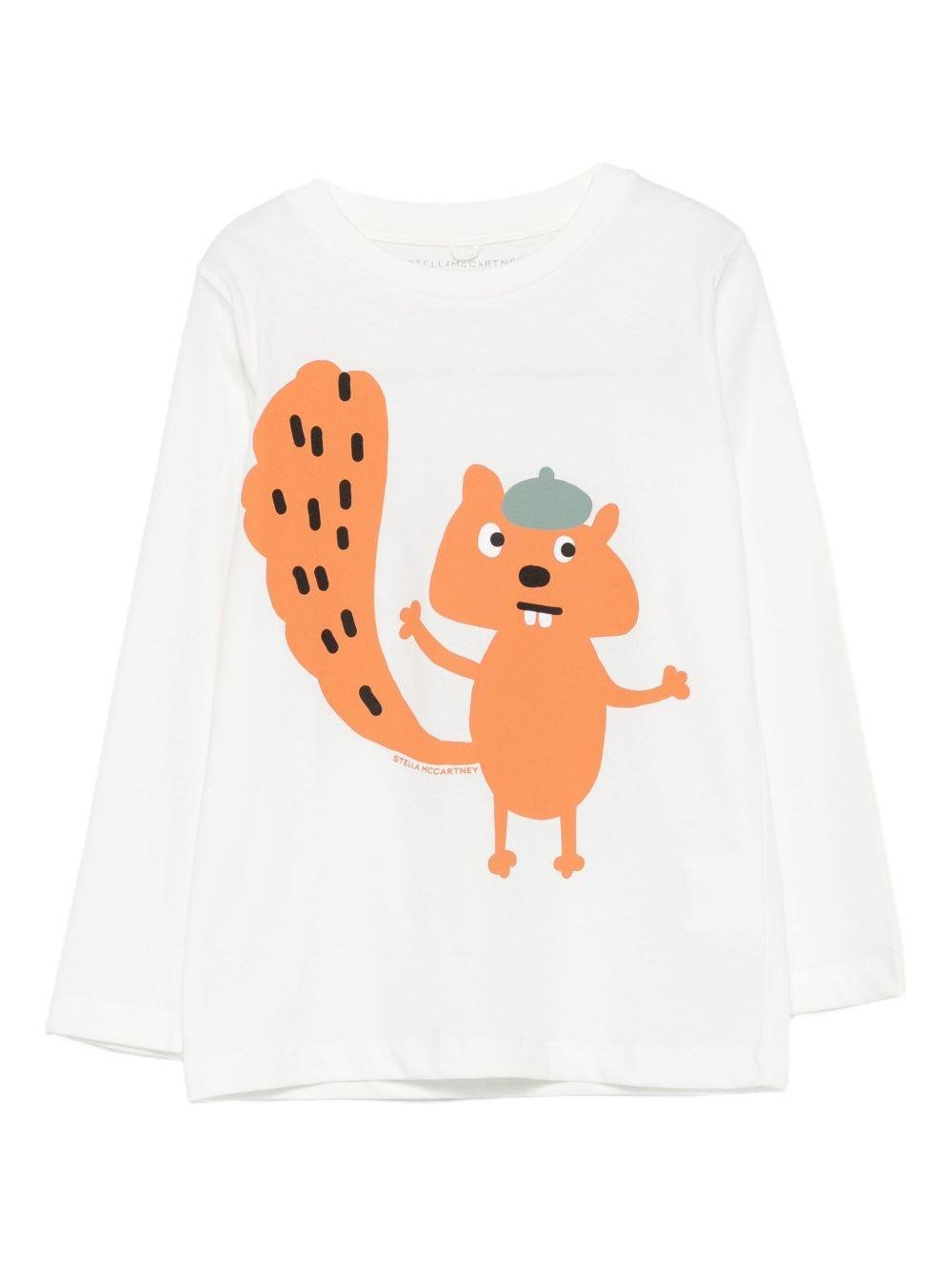 T-shirt per bambino Stella McCartney Kids bianco con stampa scoiattolo - Rubino Kids
