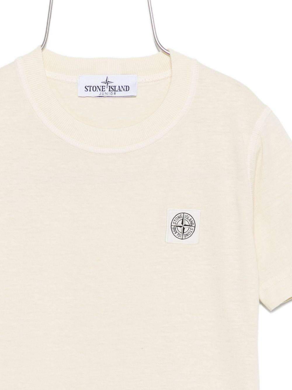 T-shirt per bambino Stone Island Junior beige con logo sul davanti - Rubino Kids