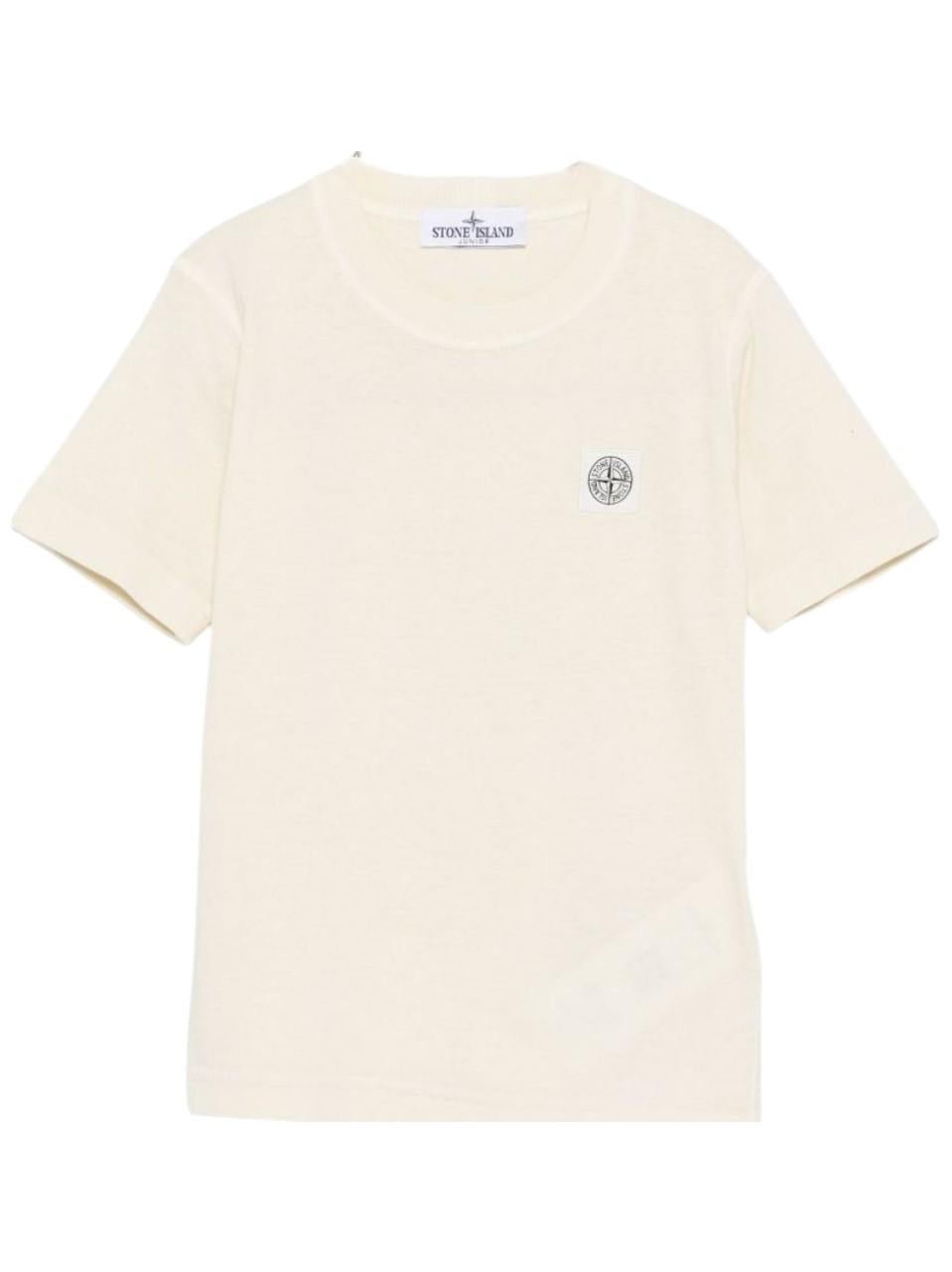 T-shirt per bambino Stone Island Junior beige con logo sul davanti - Rubino Kids