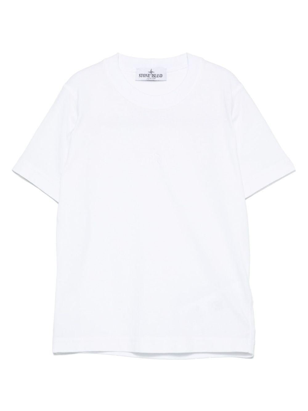 T-shirt per bambino Stone Island Junior bianco con ricamo con orlo dritto - Rubino Kids
