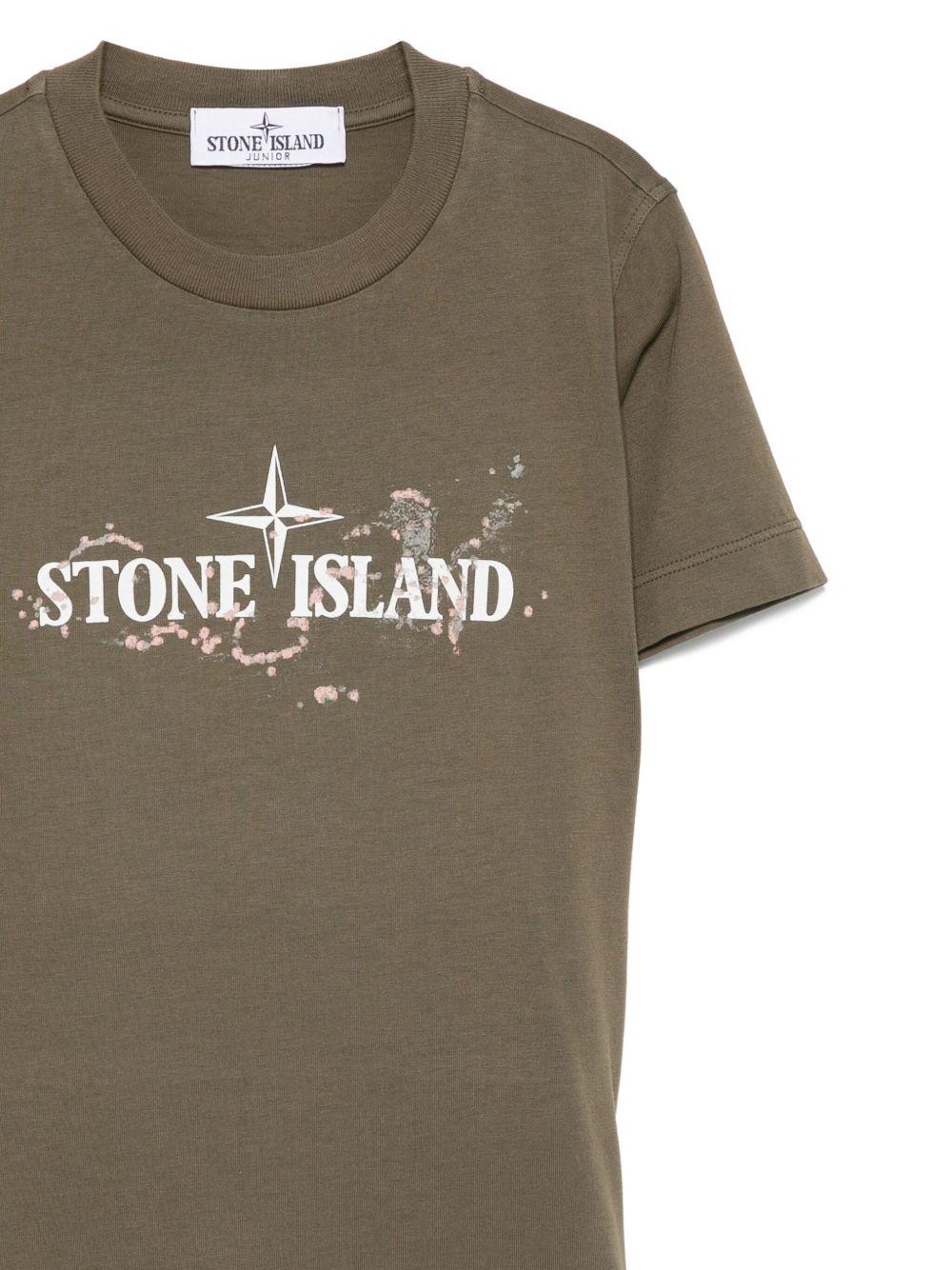 T-shirt per bambino Stone Island Junior verde con stampa del logo - Rubino Kids