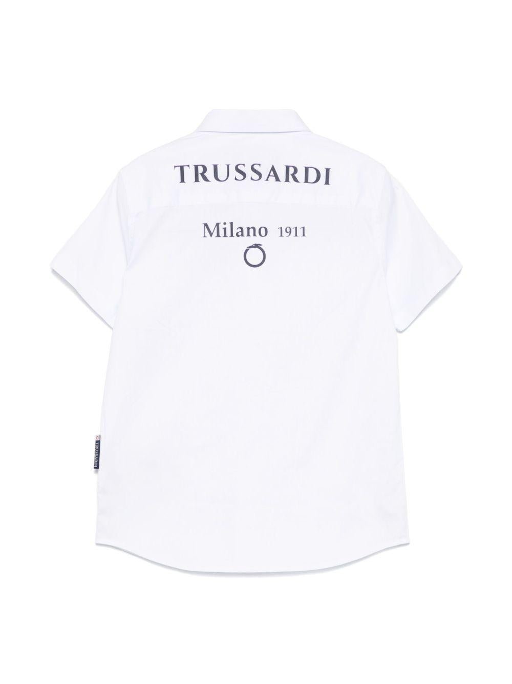 T-shirt per bambino Trussardi Junior bianco con stampa logo sul retro e targhetta - Rubino Kids